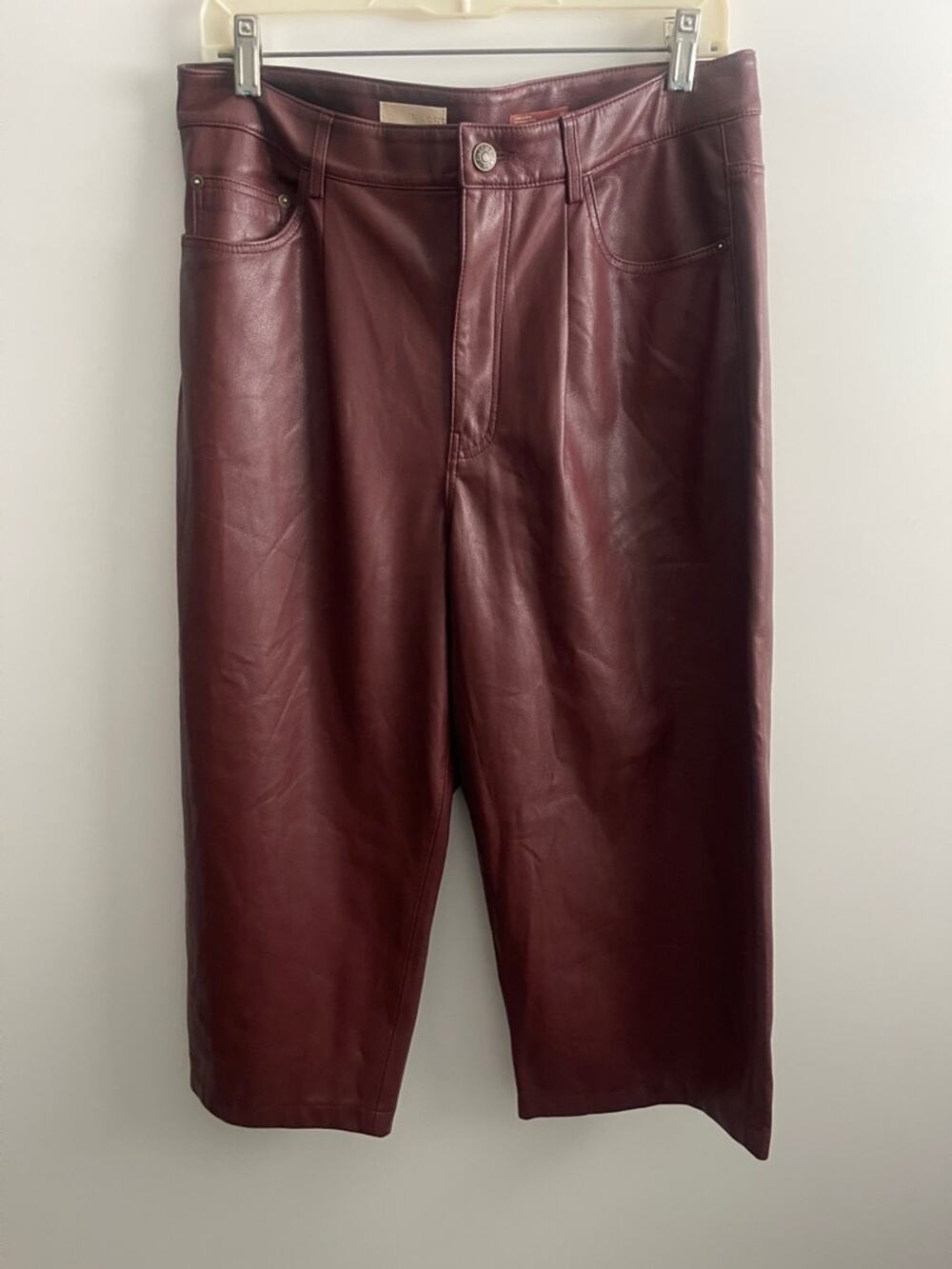 PILCRO Faux Leather Pants Burgundy Women’s 30” Waist Mid-Calf Length